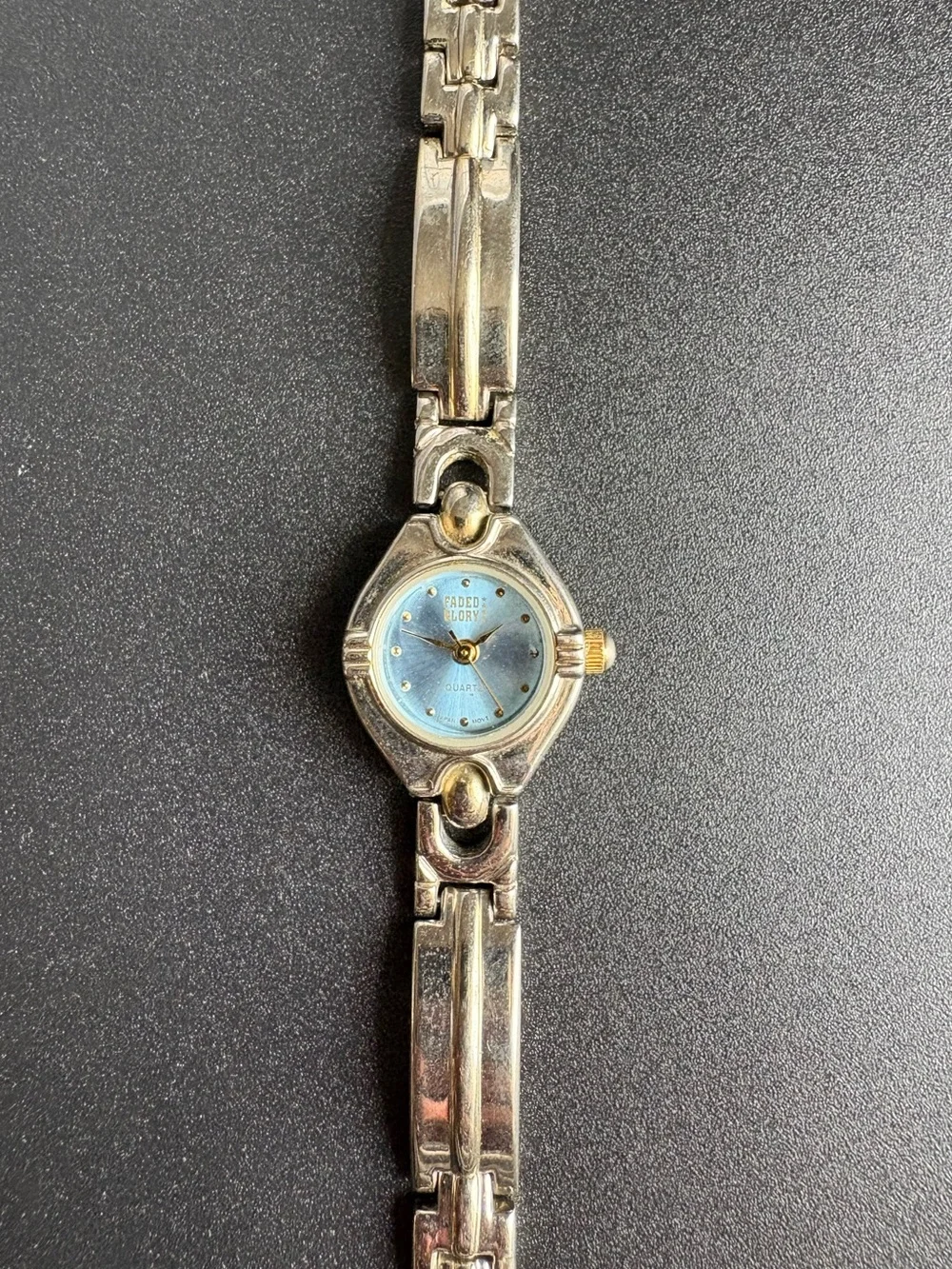 Faded Glory Women’s Vintage Silver-Tone Bracelet Watch with Light Blue Dial